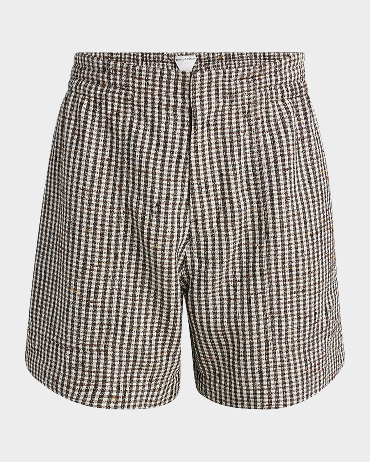 Bottega Veneta Men's Knotted Mini-Check Shorts