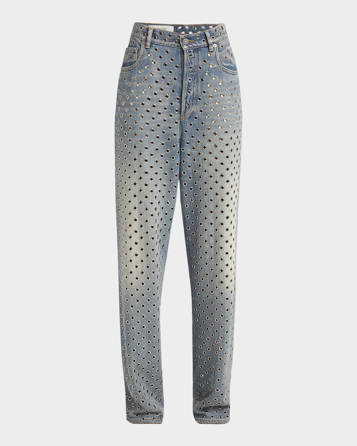 Golden Goose Kim Grommet Sandwash Denim Straight-Leg Jeans