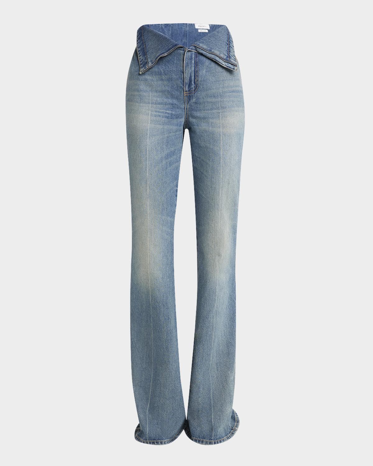 McQueen Foldover-Waist Denim Flare Trousers