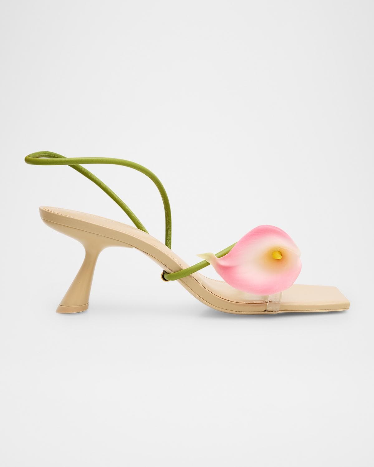 Cult Gaia Ria Calla Lily Leather Comma-Heel Sandals · 10.5