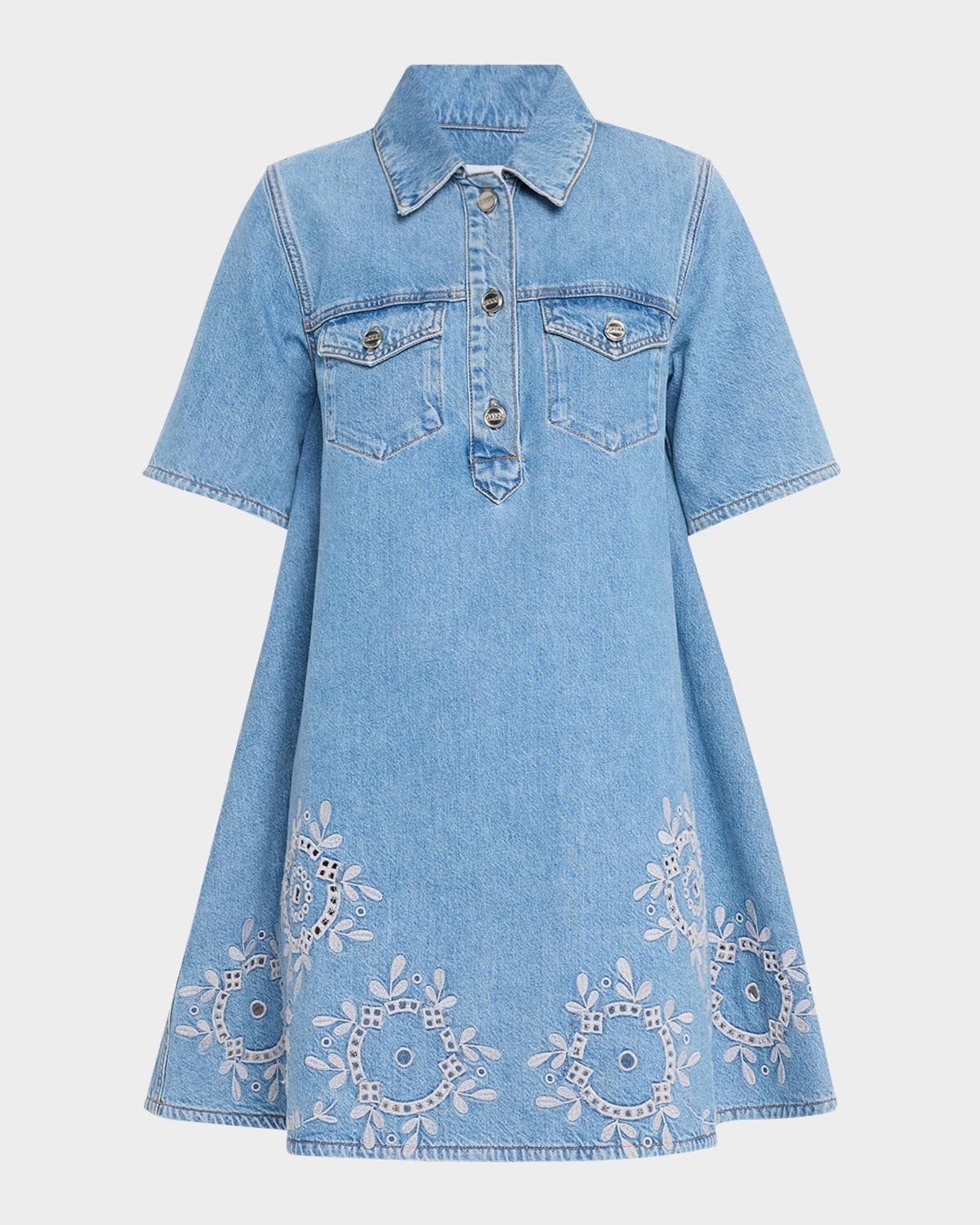 Ganni Broderie Anglaise Denim Mini Dress