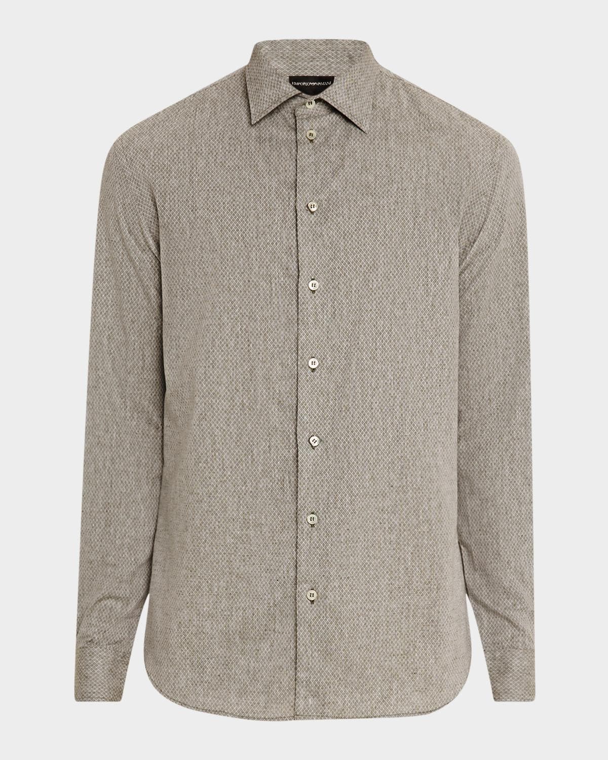 Emporio Armani Men's Linen and Cotton Diamond-Print Sport Shirt