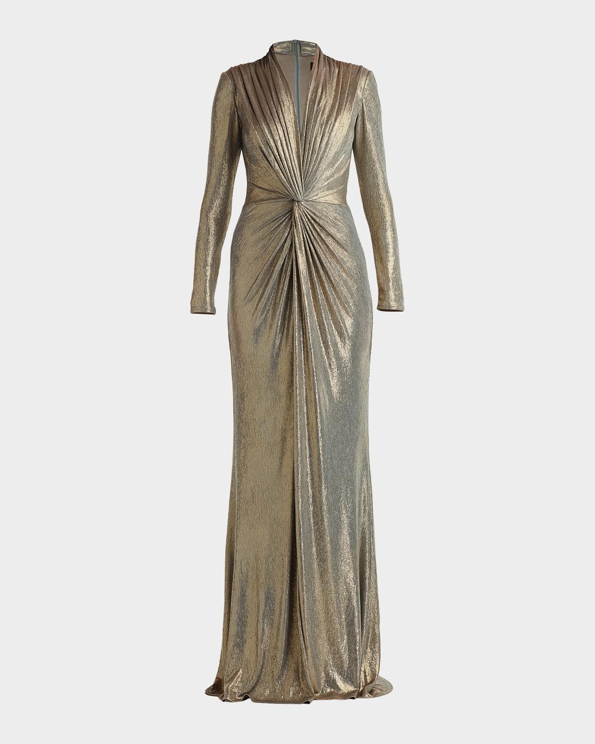 Tadashi Shoji Twist-Front Metallic Jersey Column Gown · SML R