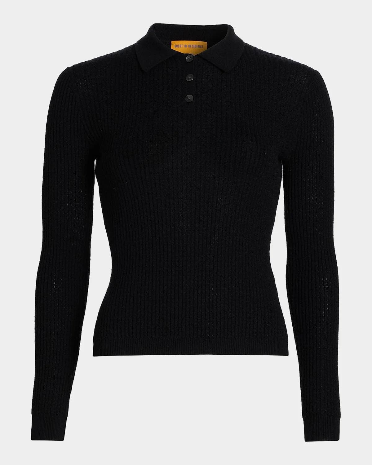 Guest in Residence Shrunken Long-Sleeve Cashmere Polo