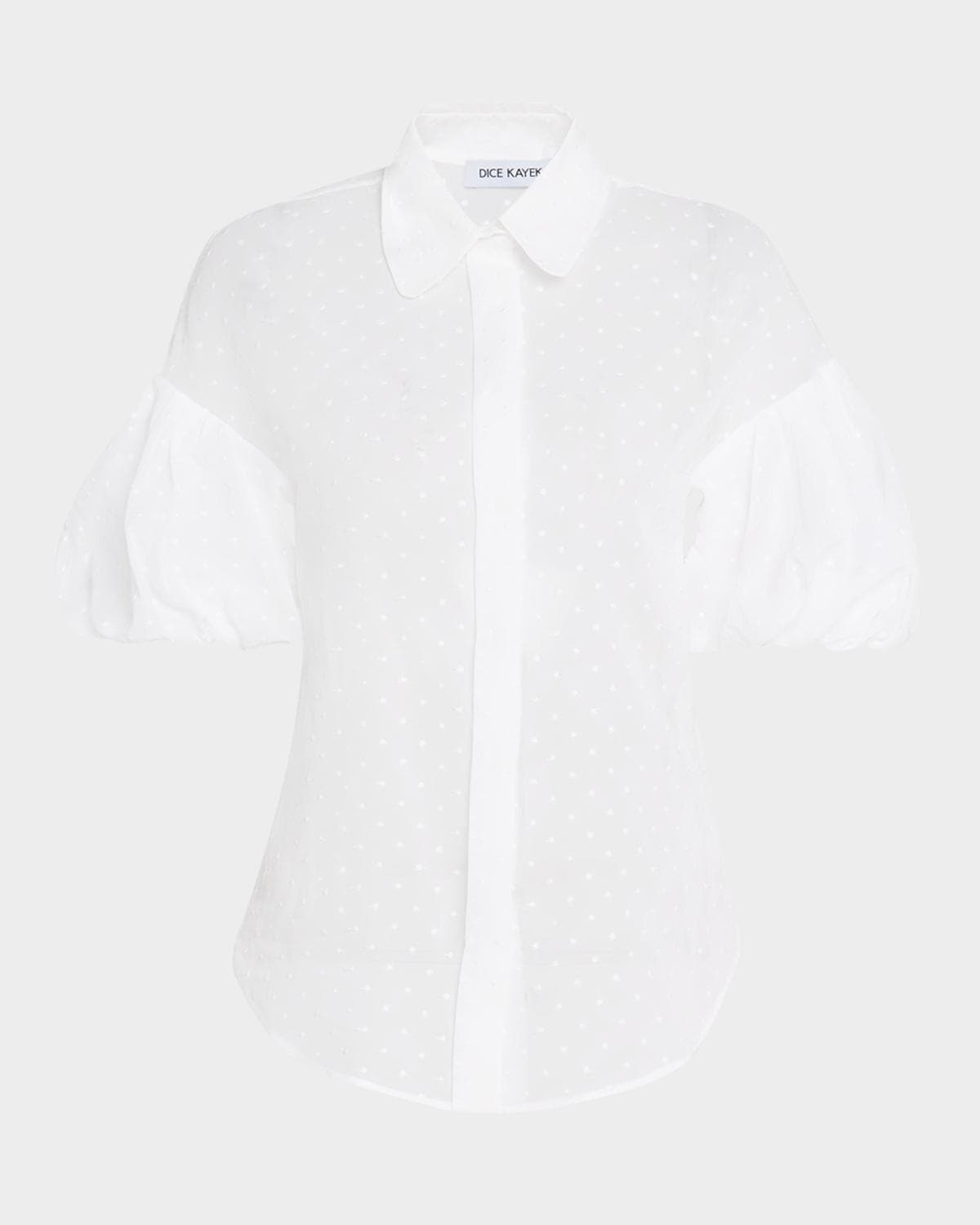 Dice Kayek Polka-Dot Puff-Sleeve Button-Down Shirt · 36 FR (4 US)