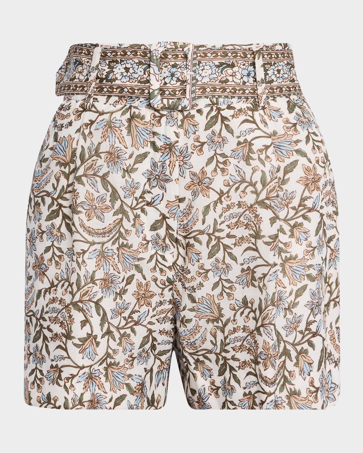 Veronica Beard Piper Belted Floral Shorts