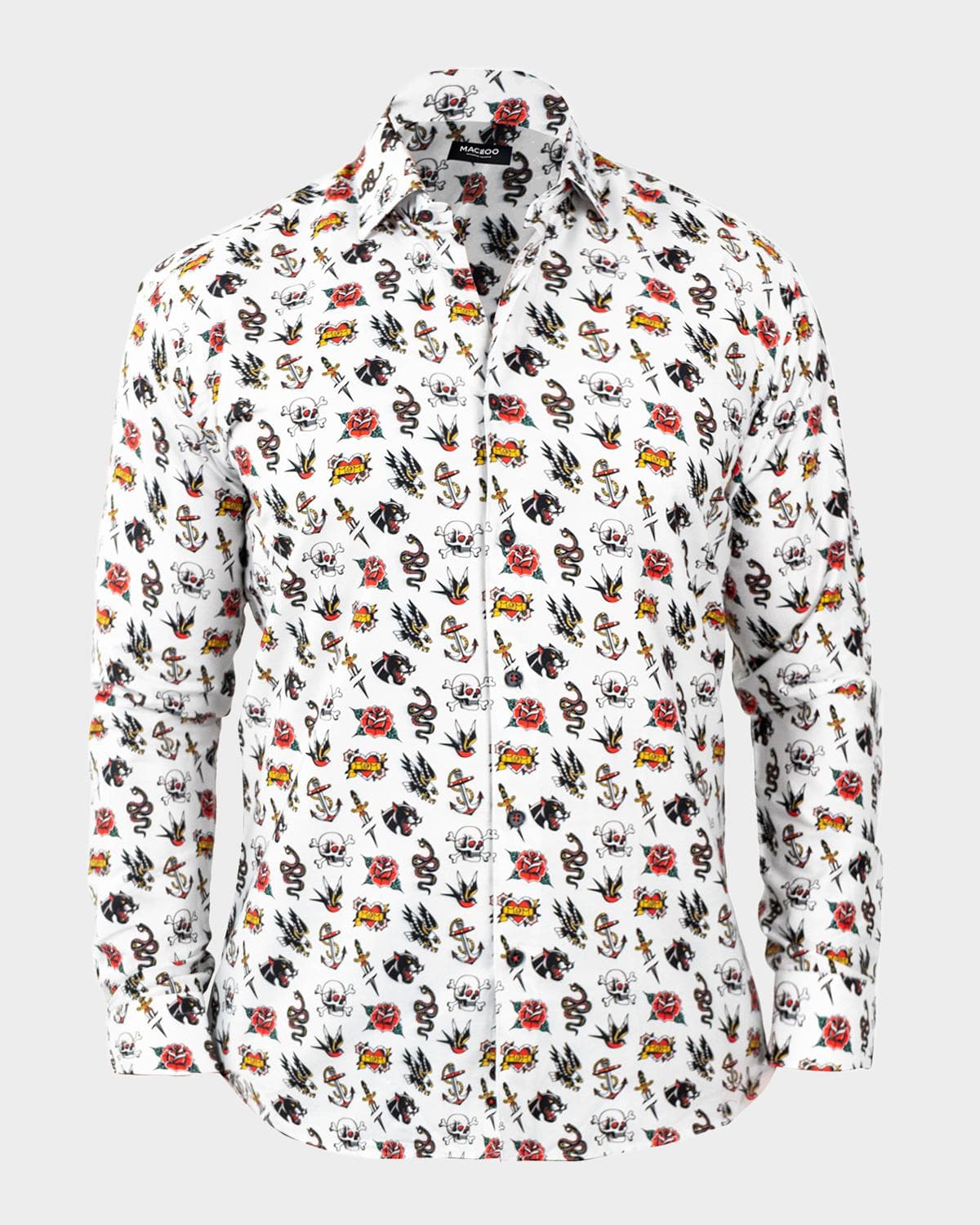Maceoo Men's Fibonacci Tattoo-Print Cotton Sport Shirt