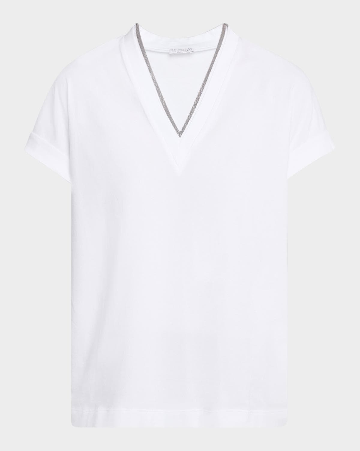 Brunello Cucinelli Monili V-Neck Short-Sleeve Cotton Jersey T-Shirt