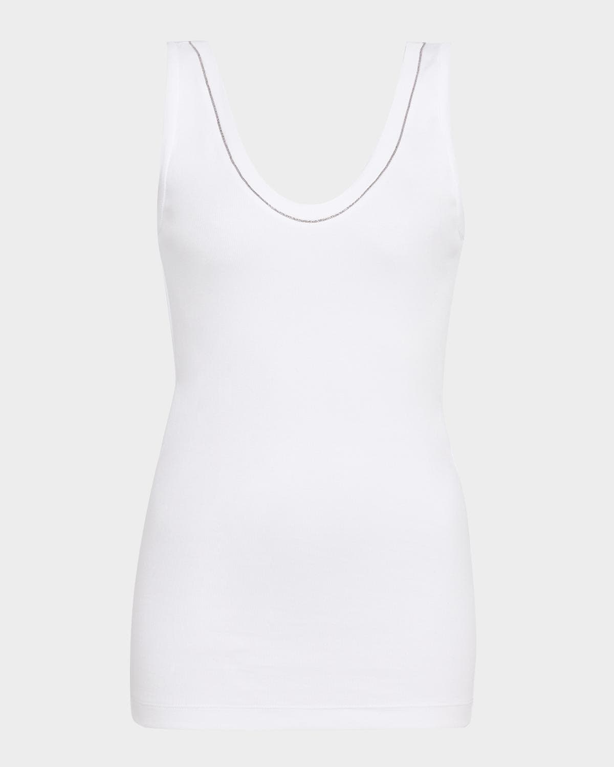 Brunello Cucinelli Monili Scoop-Neck Flat Cotton Rib Tank Top