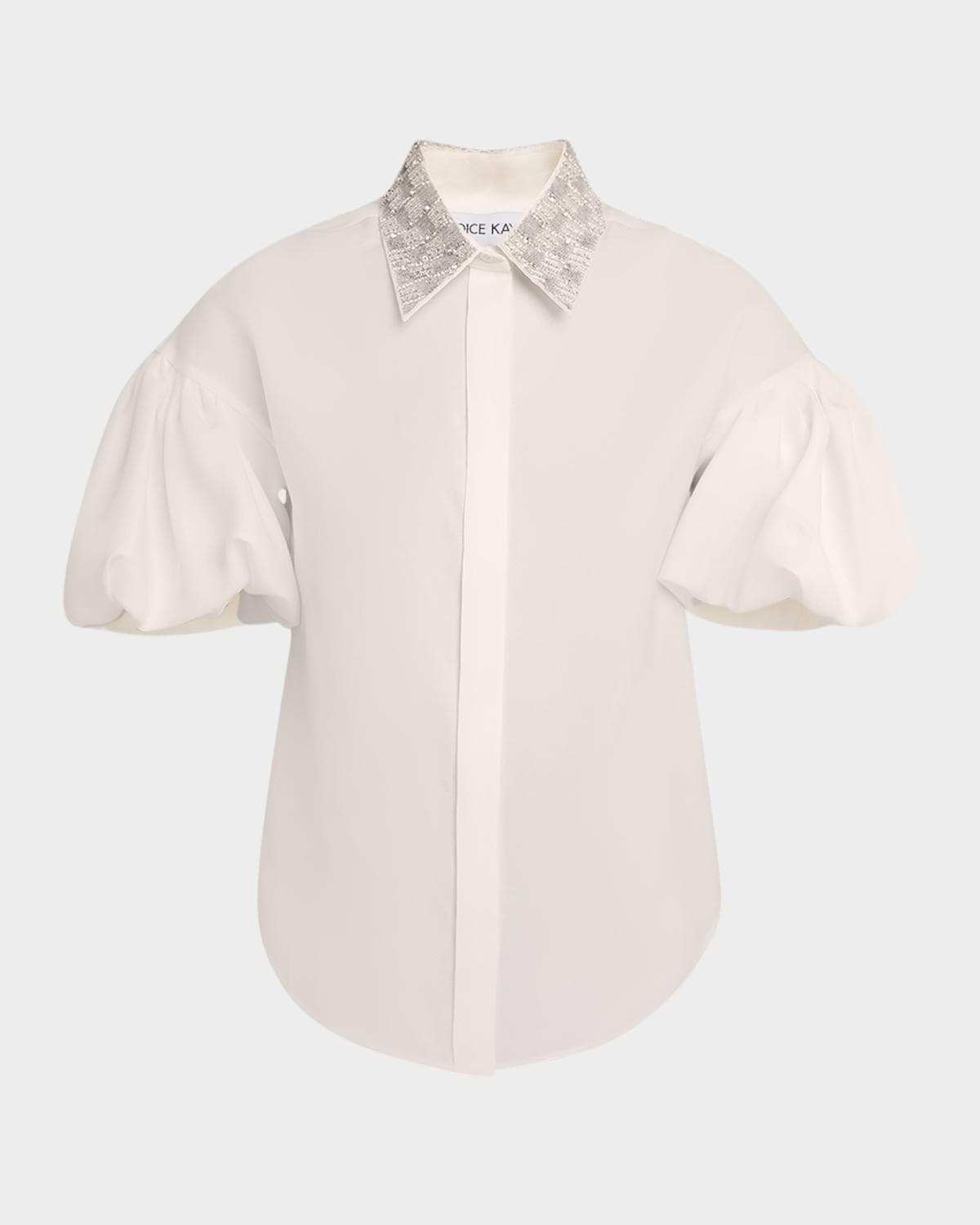 Dice Kayek Embroidered Collar Puff-Sleeve Blouse
