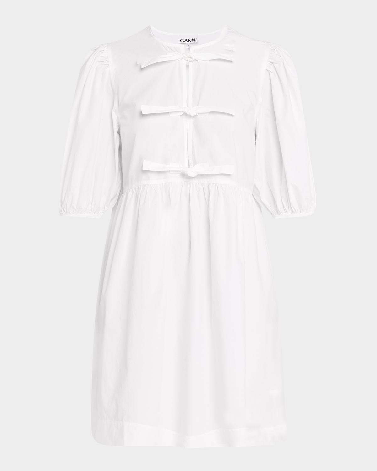 Ganni Cotton Poplin Tie-Front Mini Dress