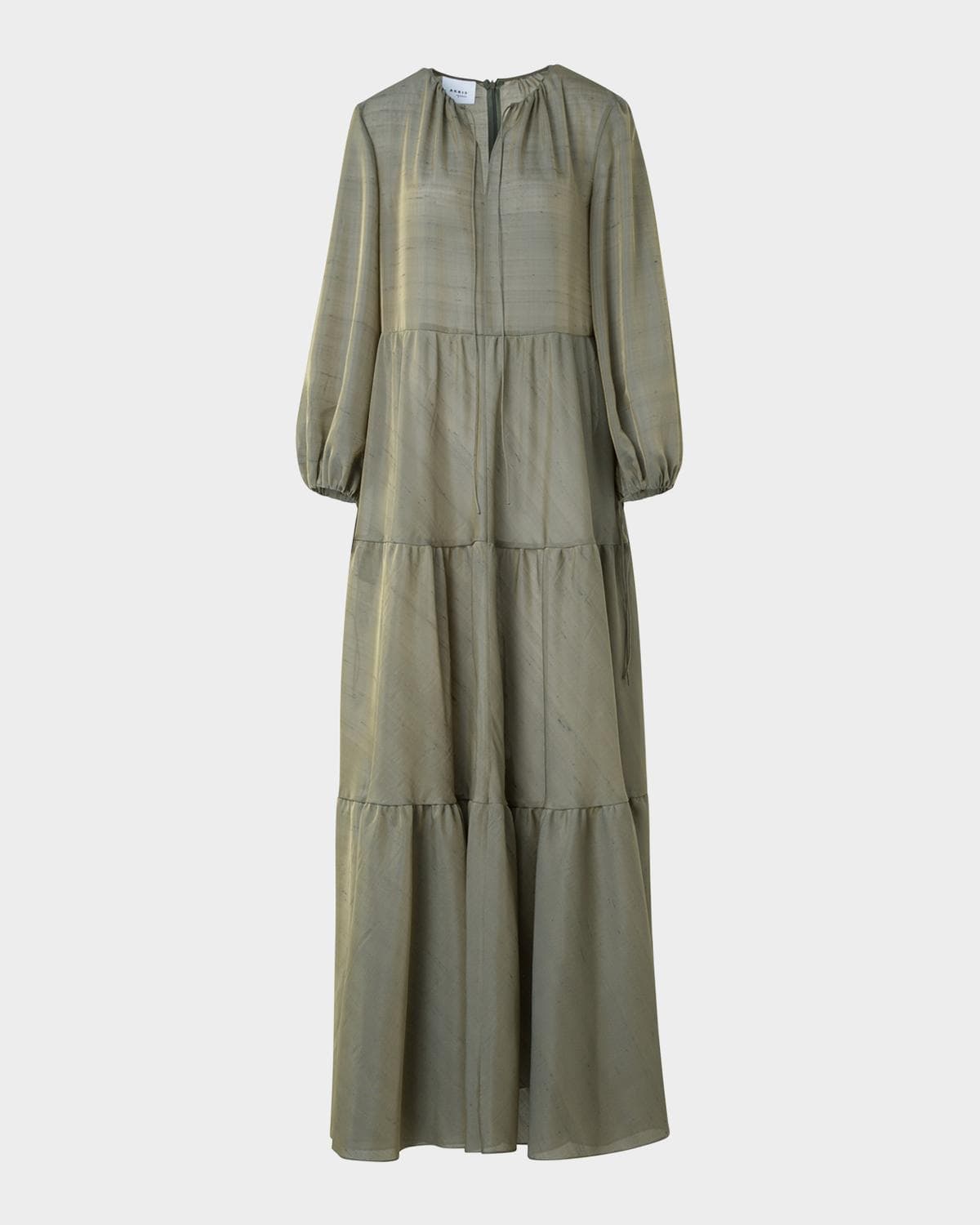 Akris punto Long-Sleeve Tiered Silk Batiste A-Line Maxi Dress
