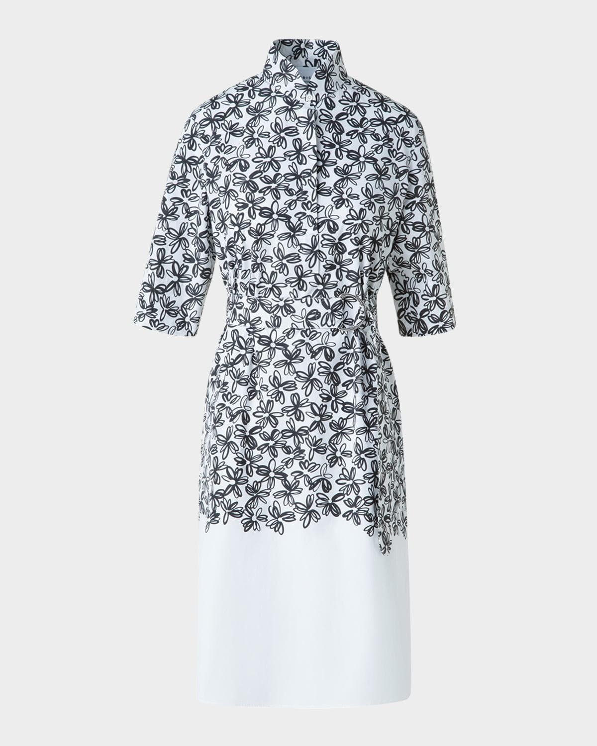 Akris punto Daisy-Print Cotton Poplin Belted Shirtdress · 2