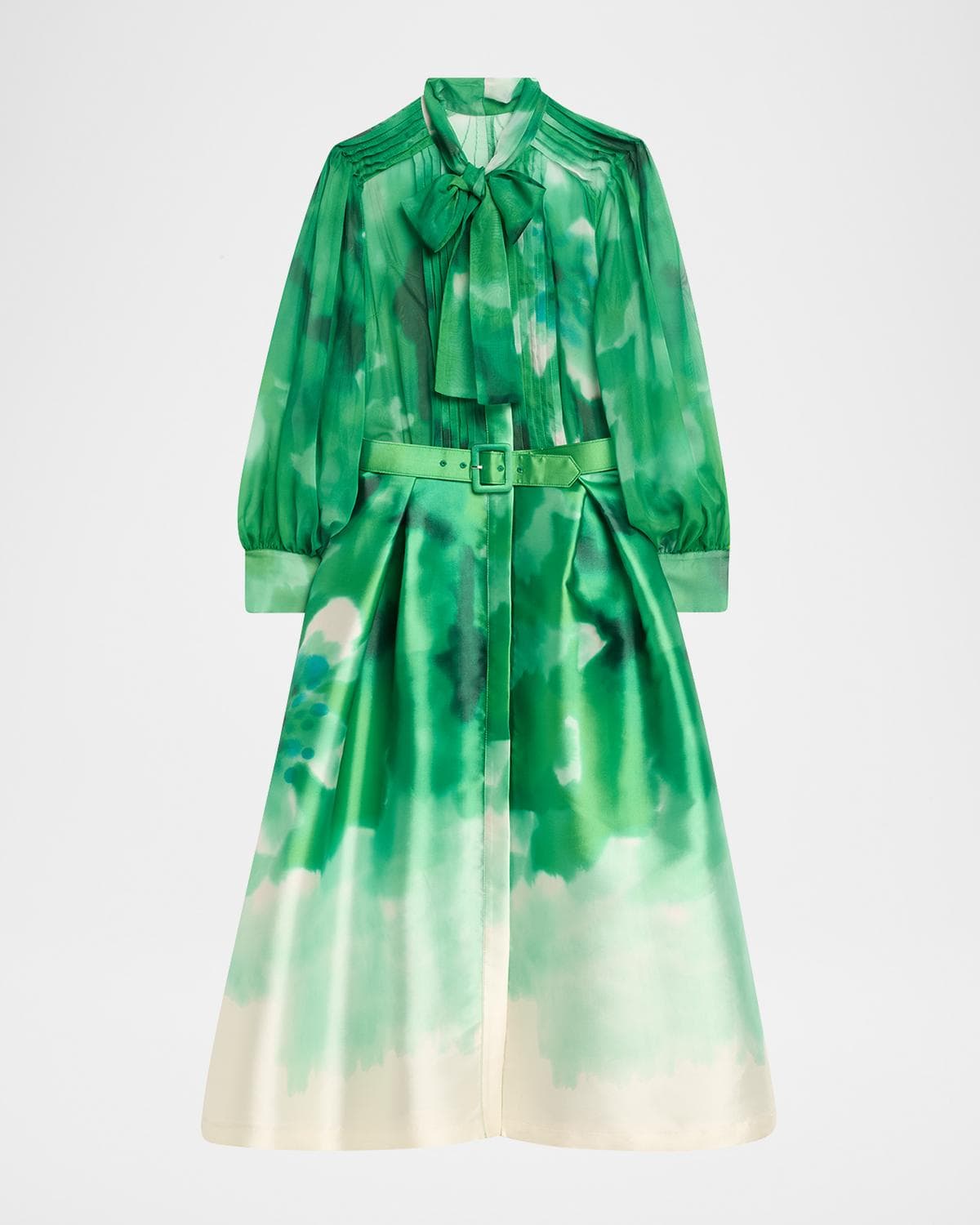 Rickie Freeman for Teri Jon Pleated Tie-Neck Mixed Media Midi Shirtdress · 4