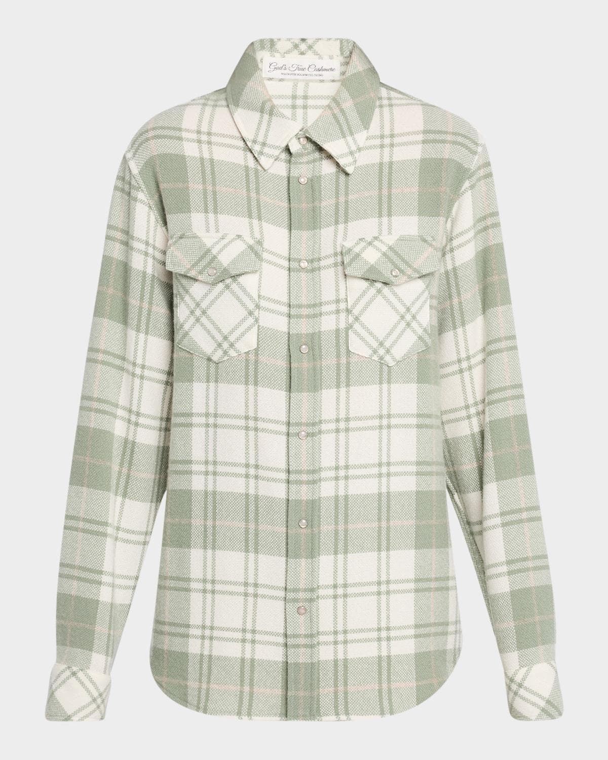 God's True Cashmere Sage Tartan Cashmere Flannel Shirt