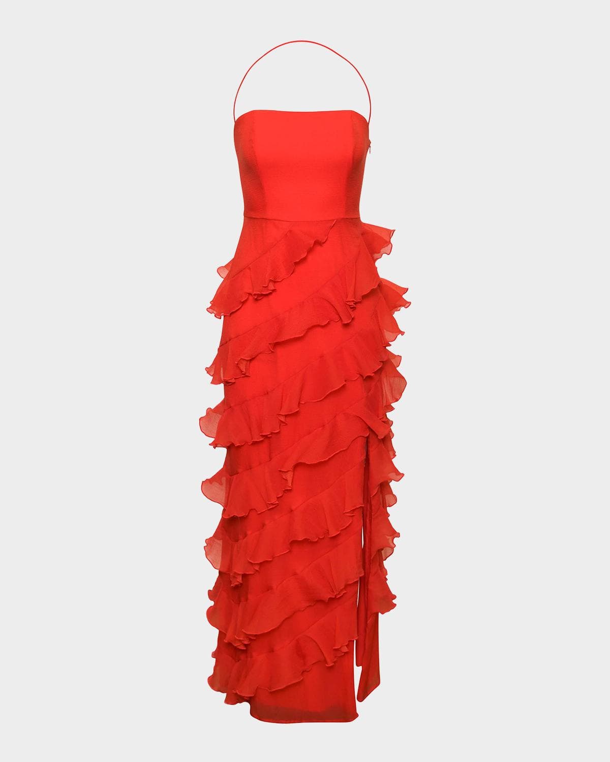 Hutch Lou Square-Neck Ruffle Column Gown
