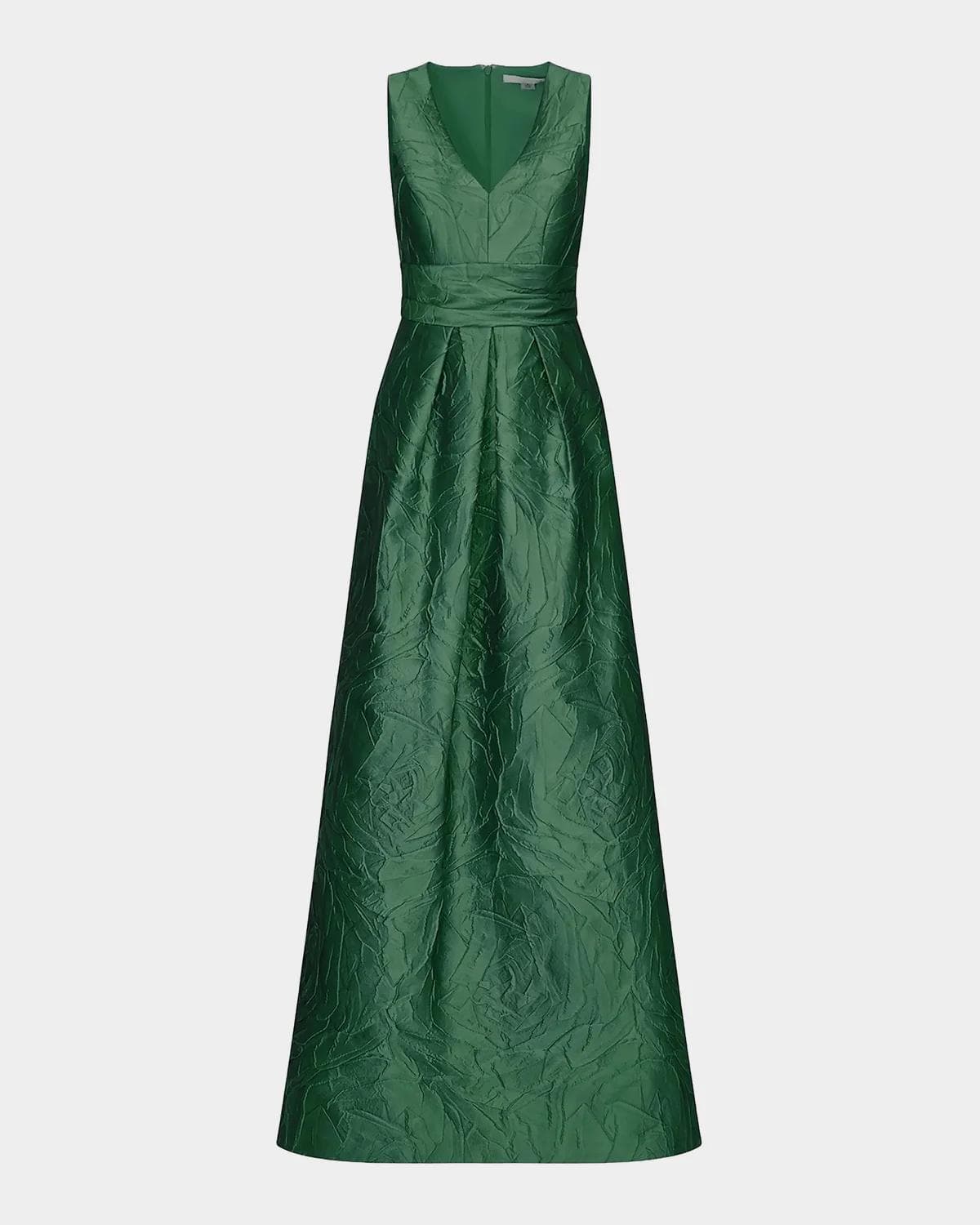 Kay Unger New York Mariah V-Neck Sleeveless Jacquard A-Line Gown