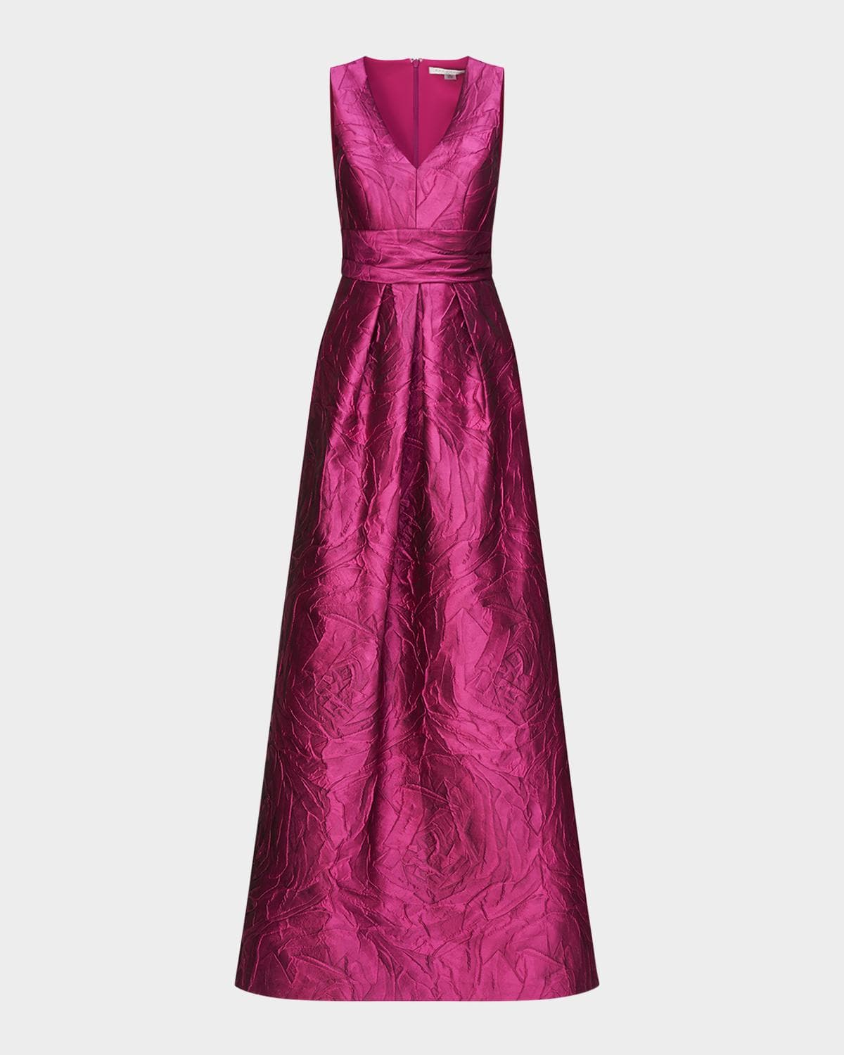 Kay Unger New York Mariah V-Neck Sleeveless Jacquard A-Line Gown