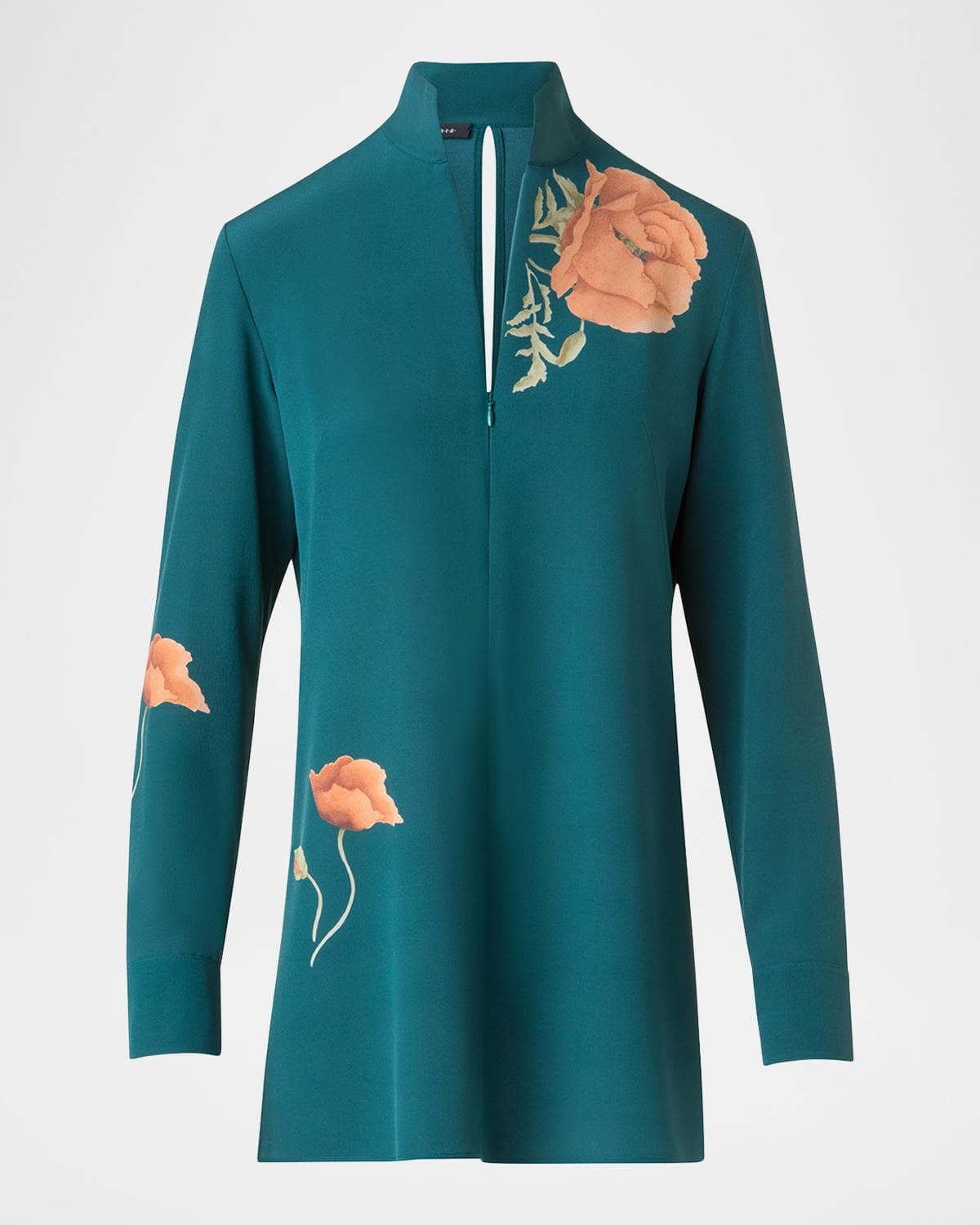 Akris Anemone Print Silk Crepe Tunic