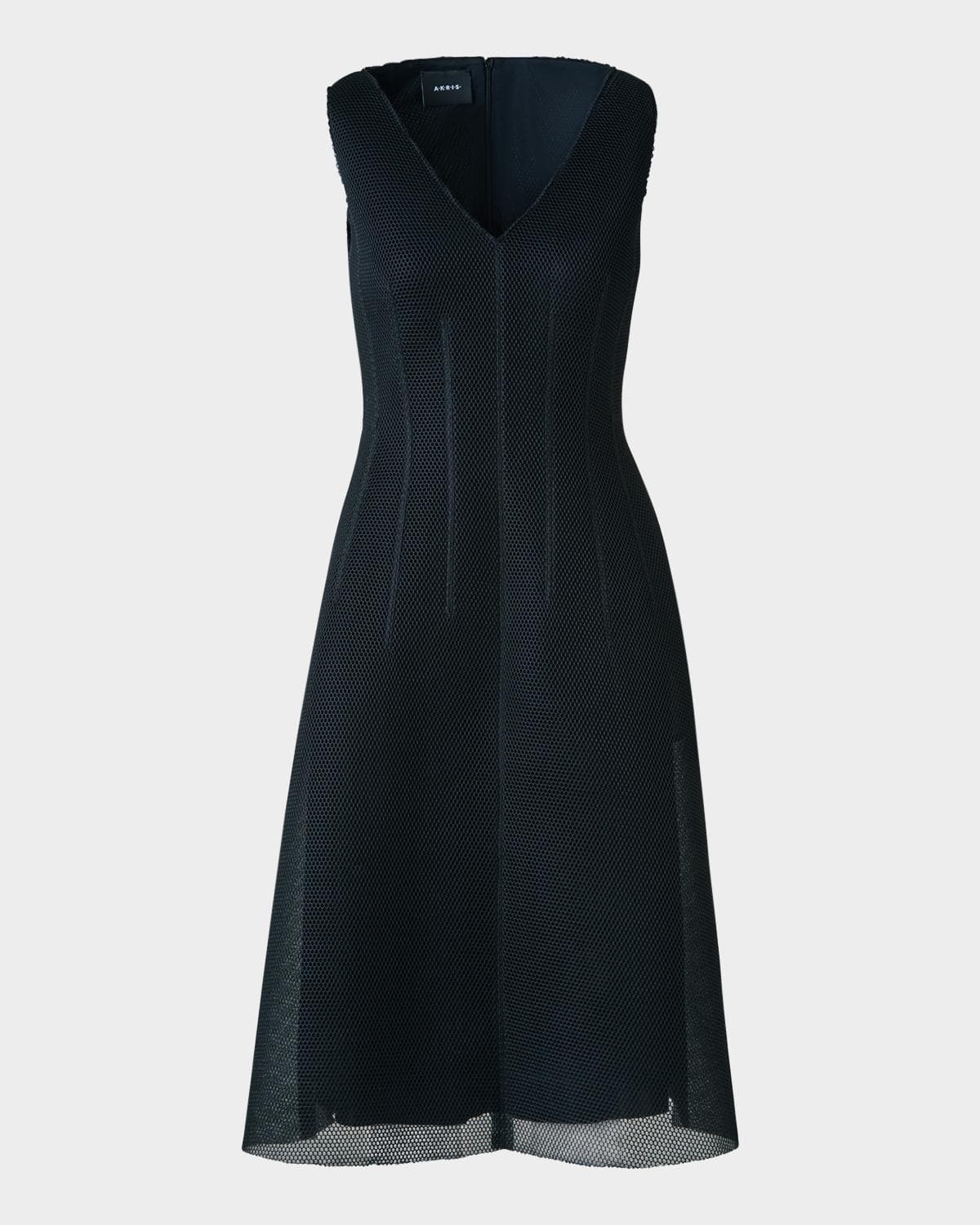 Akris Techno Grid V-Neck Midi Dress