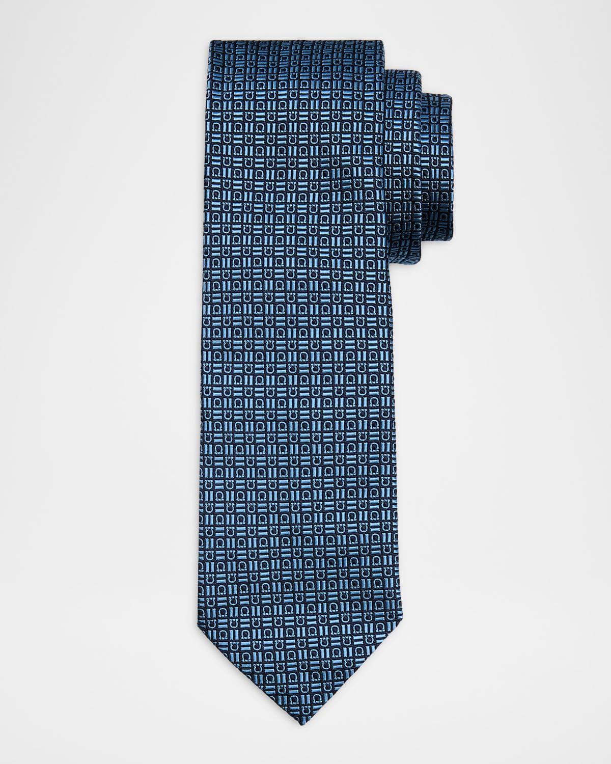 FERRAGAMO Men's Alternating Gancio Jacquard Silk Tie