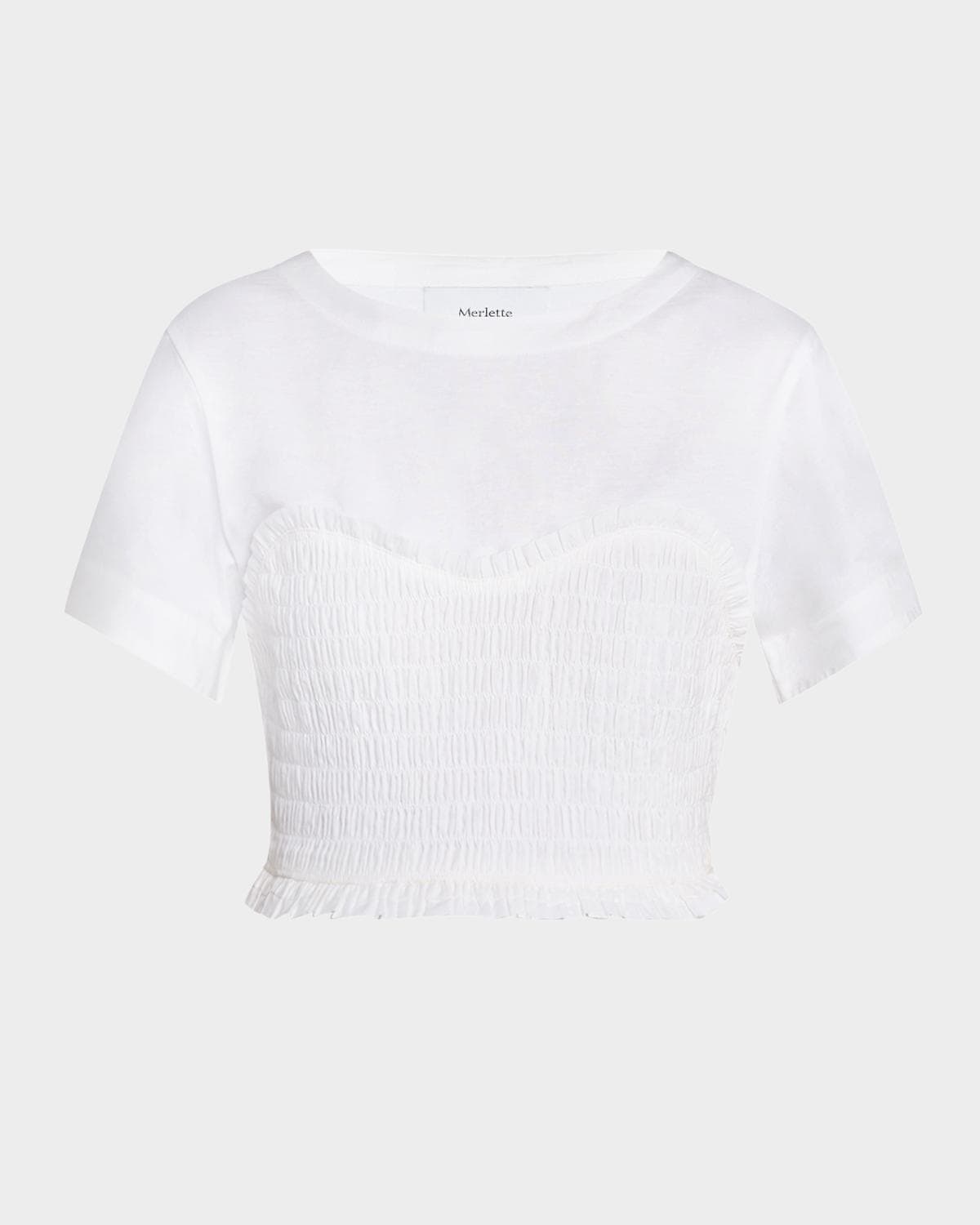 Merlette Shel Smocked Ruffle Cotton Top