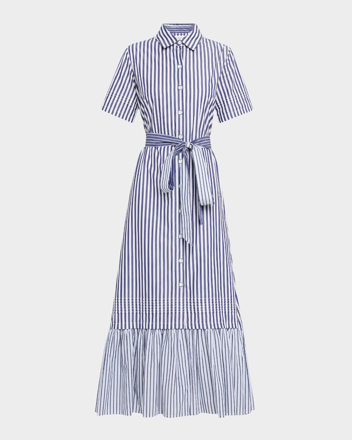 Evi Grintela Melanie Flounce Striped Cotton Midi Shirtdress