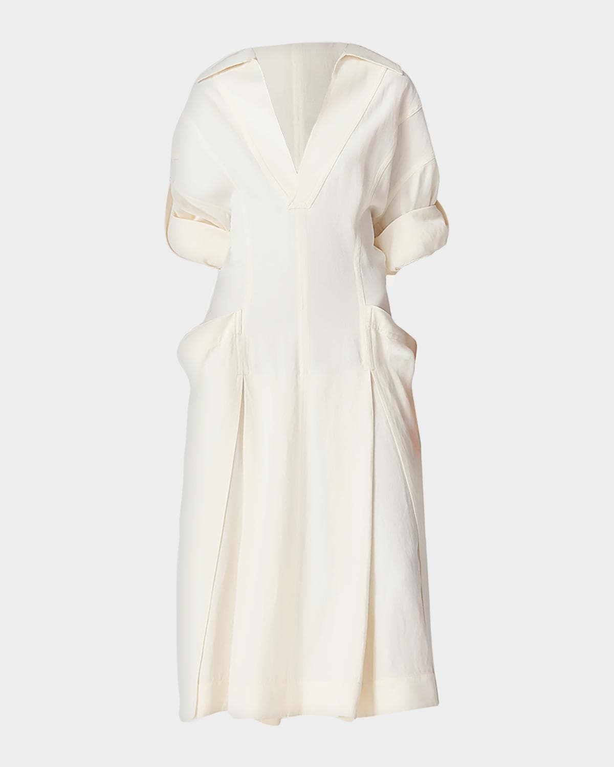 Bottega Veneta Fit-and-Flare Grainy Midi Dress with Frog Embellishments