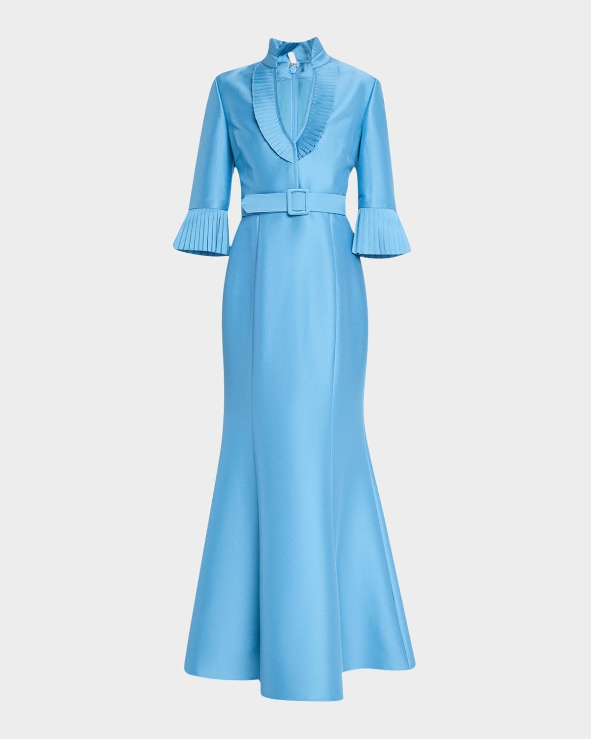 Badgley Mischka Pleated-Trim Trumpet Mikado Gown · 8