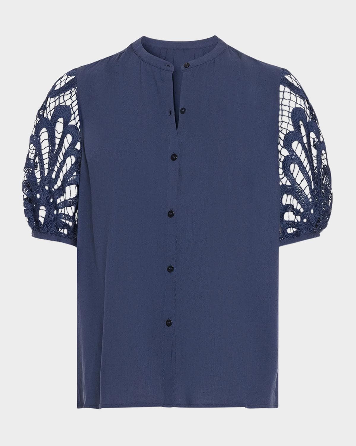 Ramy Brook Gia Open-Knit Short-Sleeve Blouse