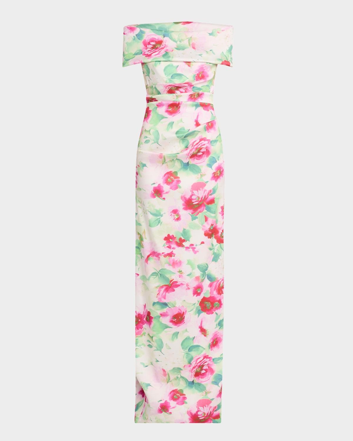 Rickie Freeman for Teri Jon Off-Shoulder Pleated Mikado Column Gown