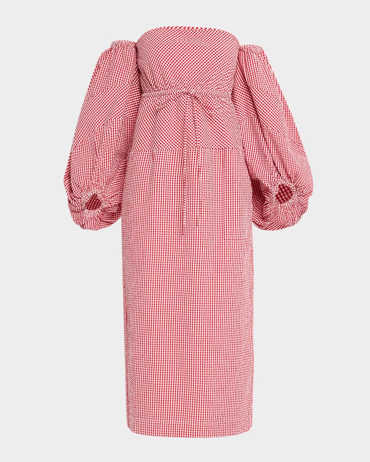 Rosie Assoulin Balloon-Sleeve Off-The-Shoulder Gingham Midi Dress · 2