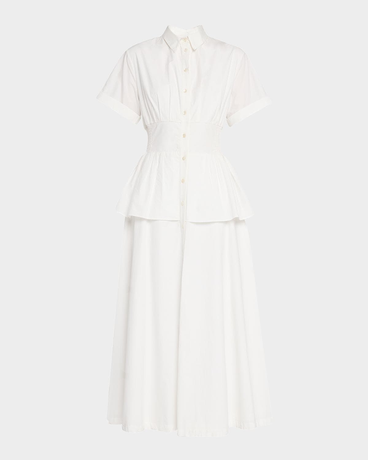 Rosie Assoulin Boogie Woogie Bugle Boy Peplum Midi Shirtdress