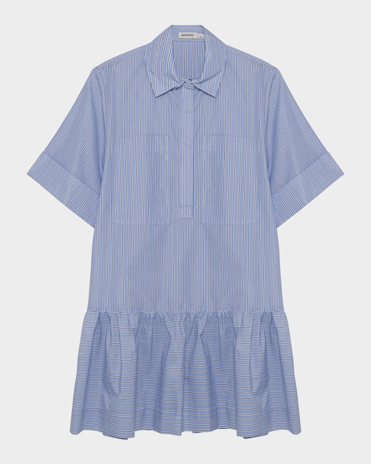 SIMKHAI Cris Stripe Short-Sleeve Shirtdress
