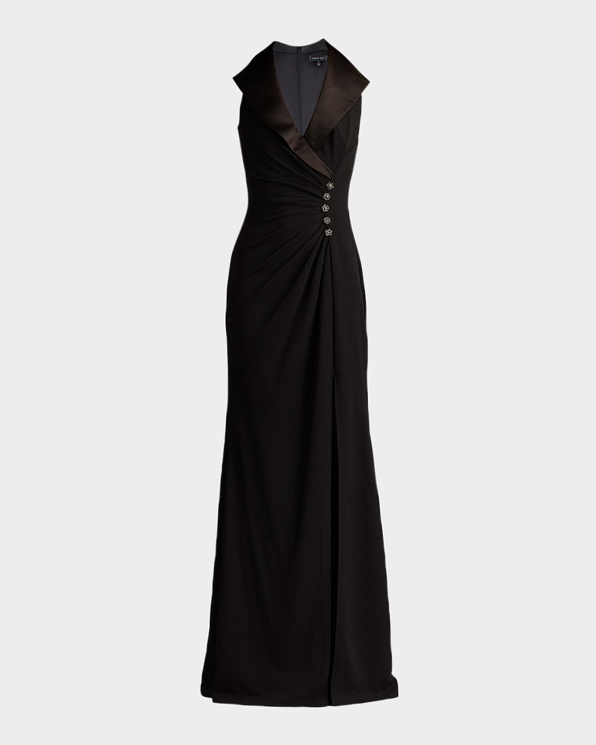 Tadashi Shoji Pleated Jewel-Embellished Crepe Tuxedo Gown