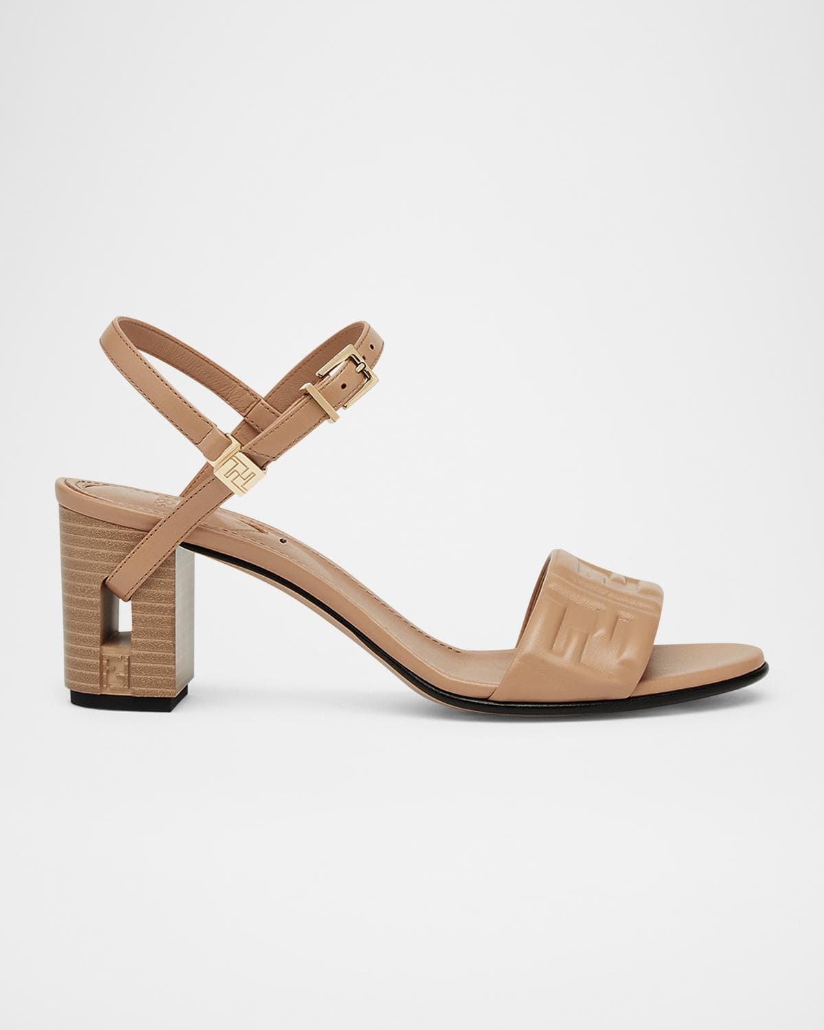 Fendi Delfina FF Leather Block-Heel Sandals