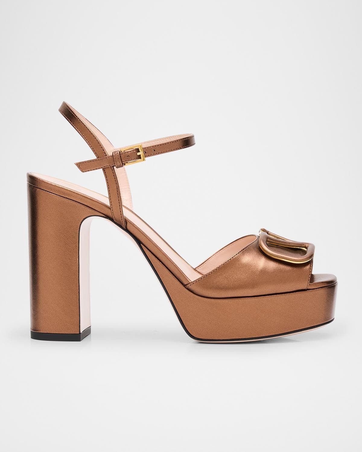 Valentino Garavani VLogo Signature Metallic Leather Platform Sandals
