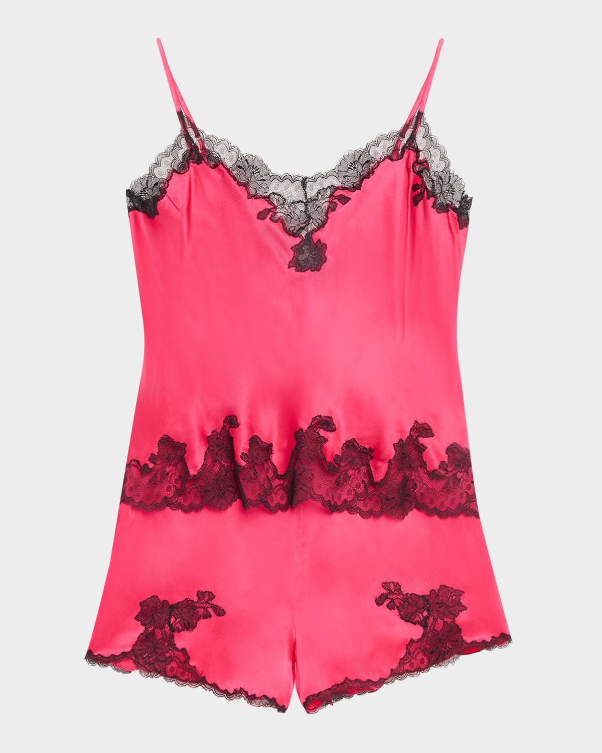 Josie Natori Lolita Lace-Trim Silk Pajama Set