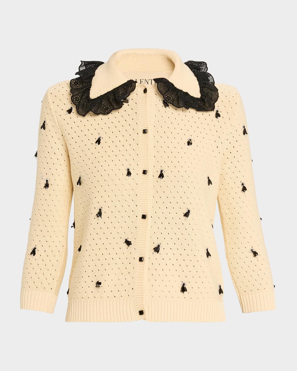 Valentino Garavani Pointelle Micro Tassel Ruffled Cardigan