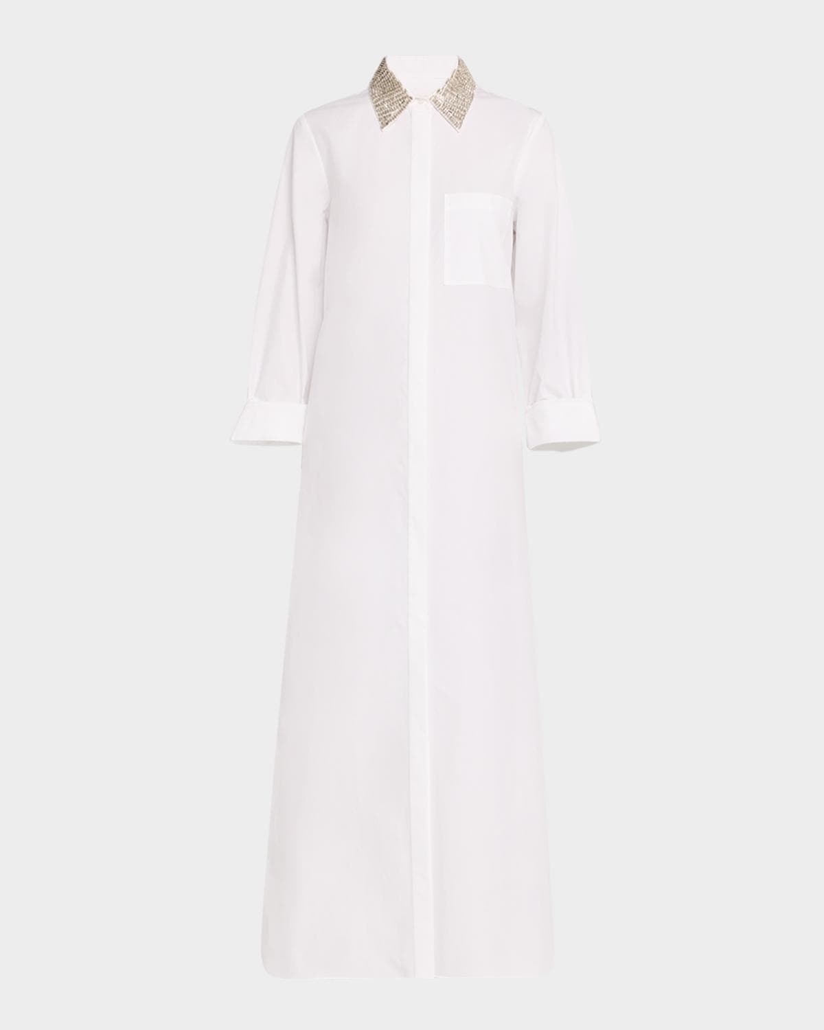 TWP Jennys Gown Maxi Shirtdress with Crystal Collar · X-SMALL
