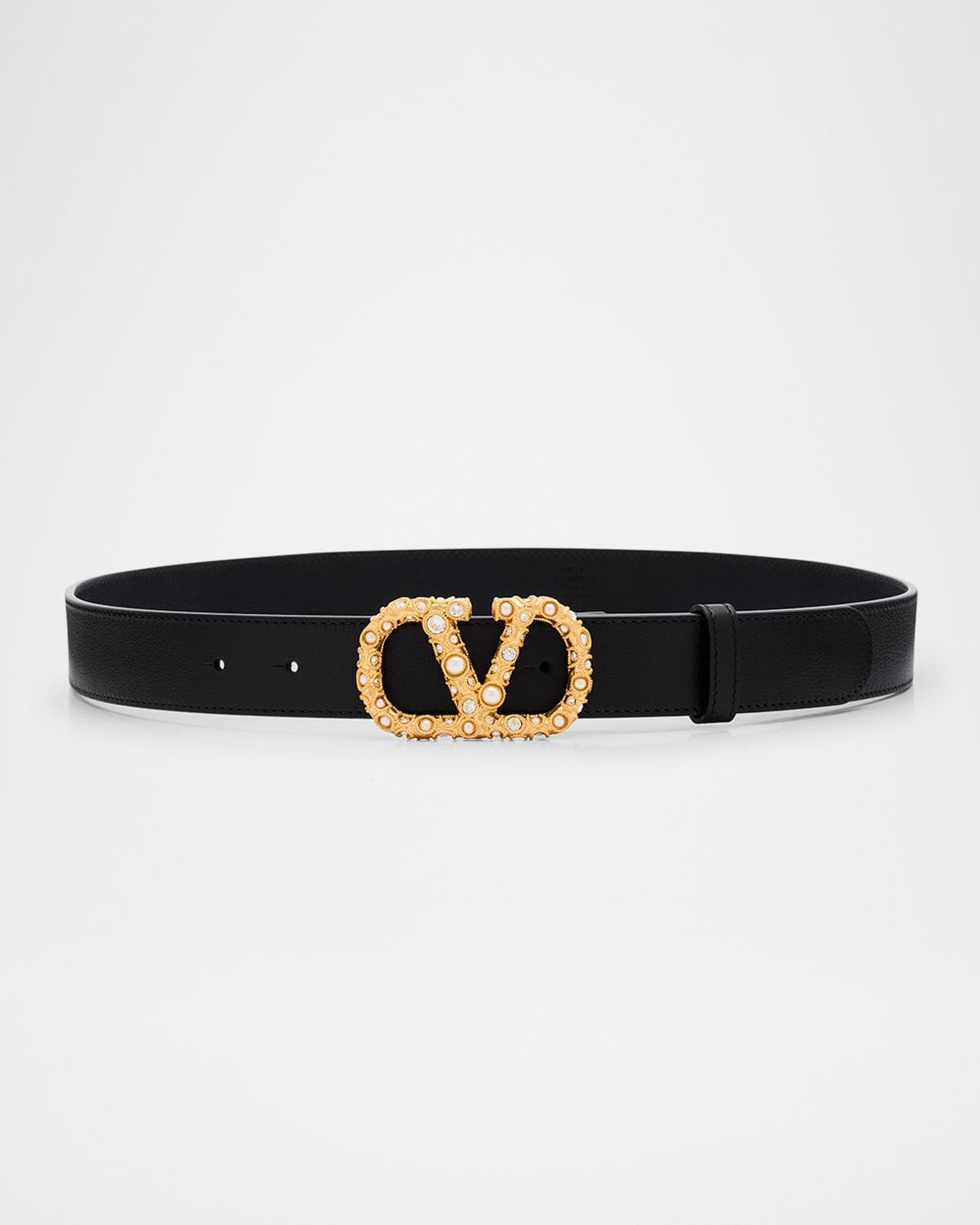 Valentino Garavani VLogo Signature Rhinestone & Faux Pearl Leather Belt, 30mm