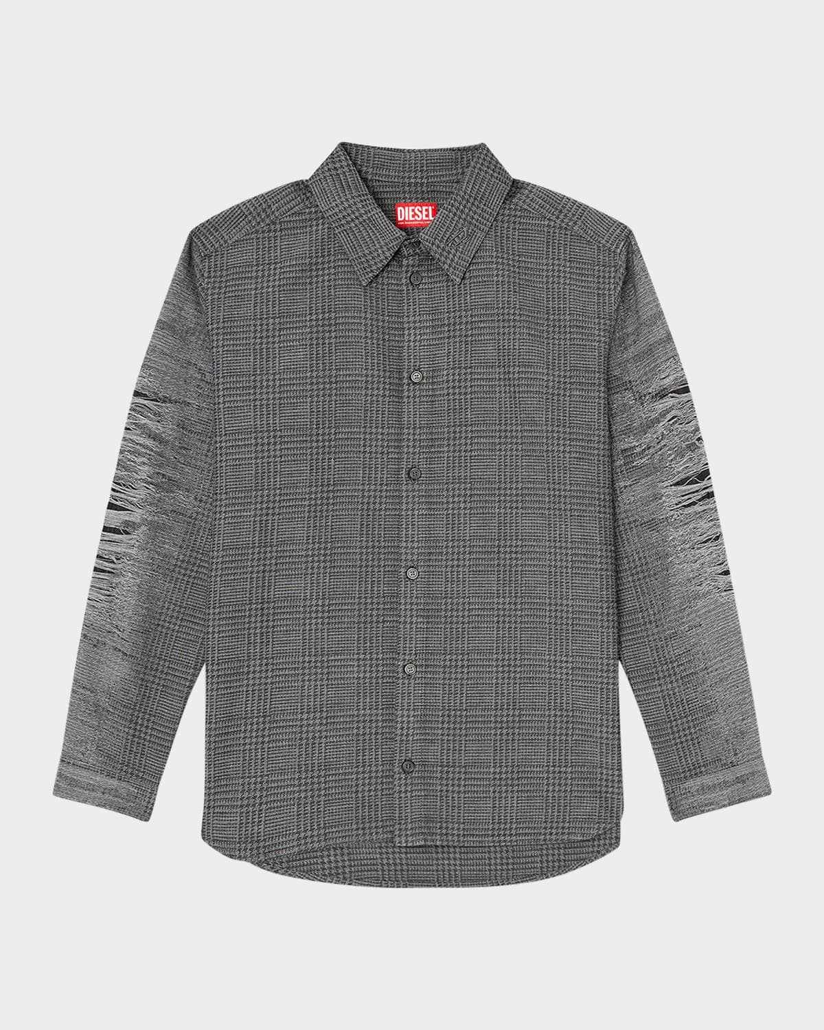 Diesel Men's Check Sport Shirt with Distressed Sleeves