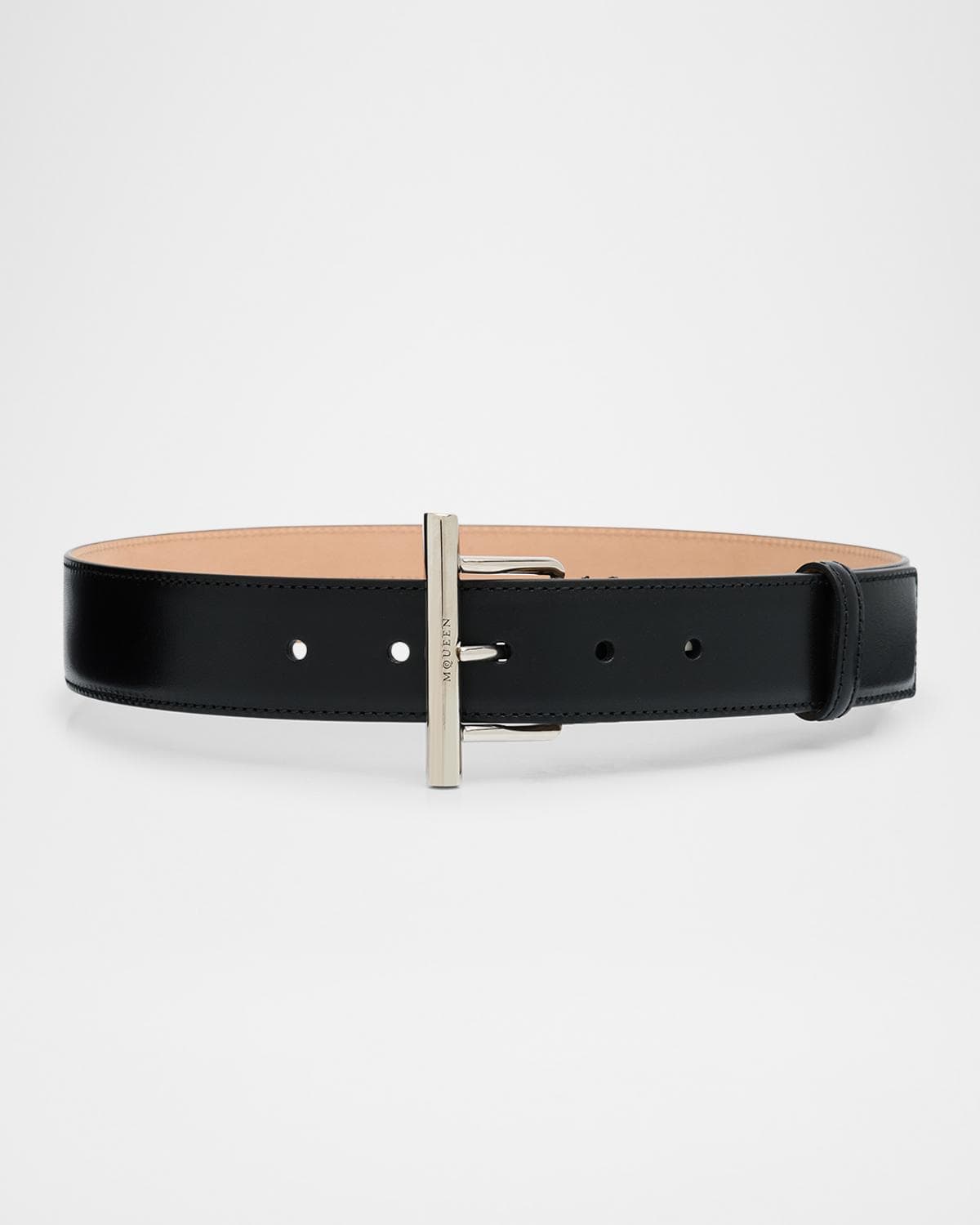 McQueen T-Bar Skinny Leather Belt