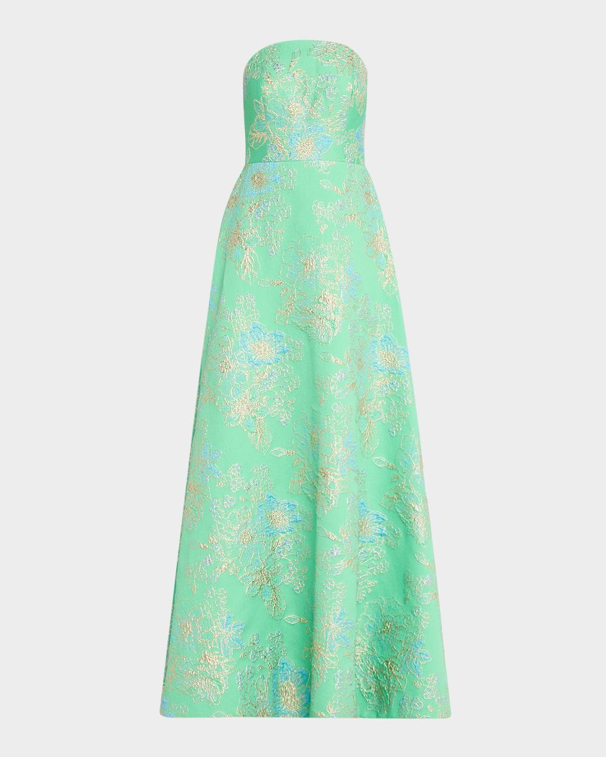 Rickie Freeman for Teri Jon Strapless Metallic Floral Jacquard Gown