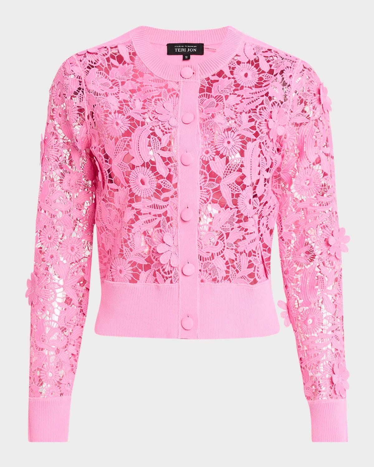 Rickie Freeman for Teri Jon Lace-Front Knit Cardigan
