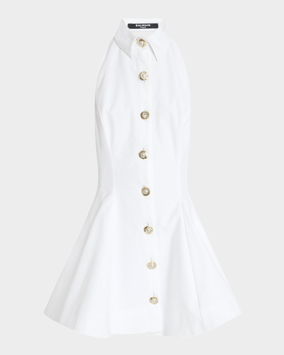 Balmain Halter Popeline Fit-&-Flare Mini Shirtdress