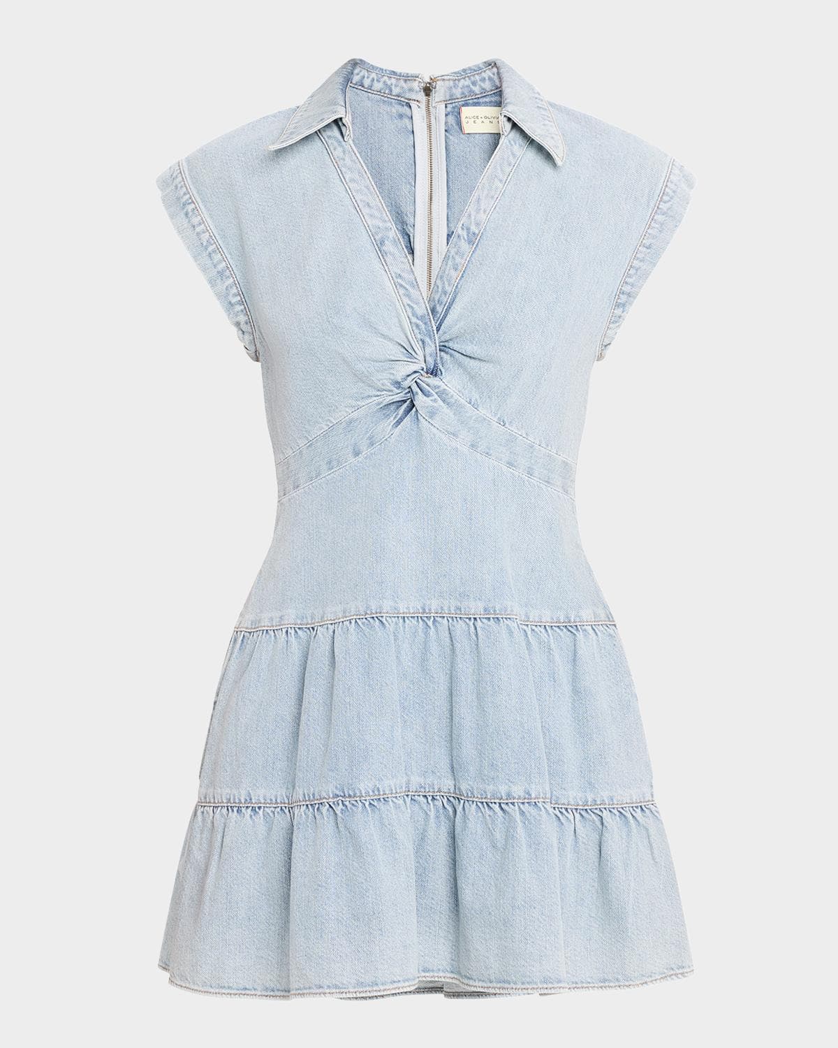 ALICE + OLIVIA Mila Deep V Twist Denim Mini Dress