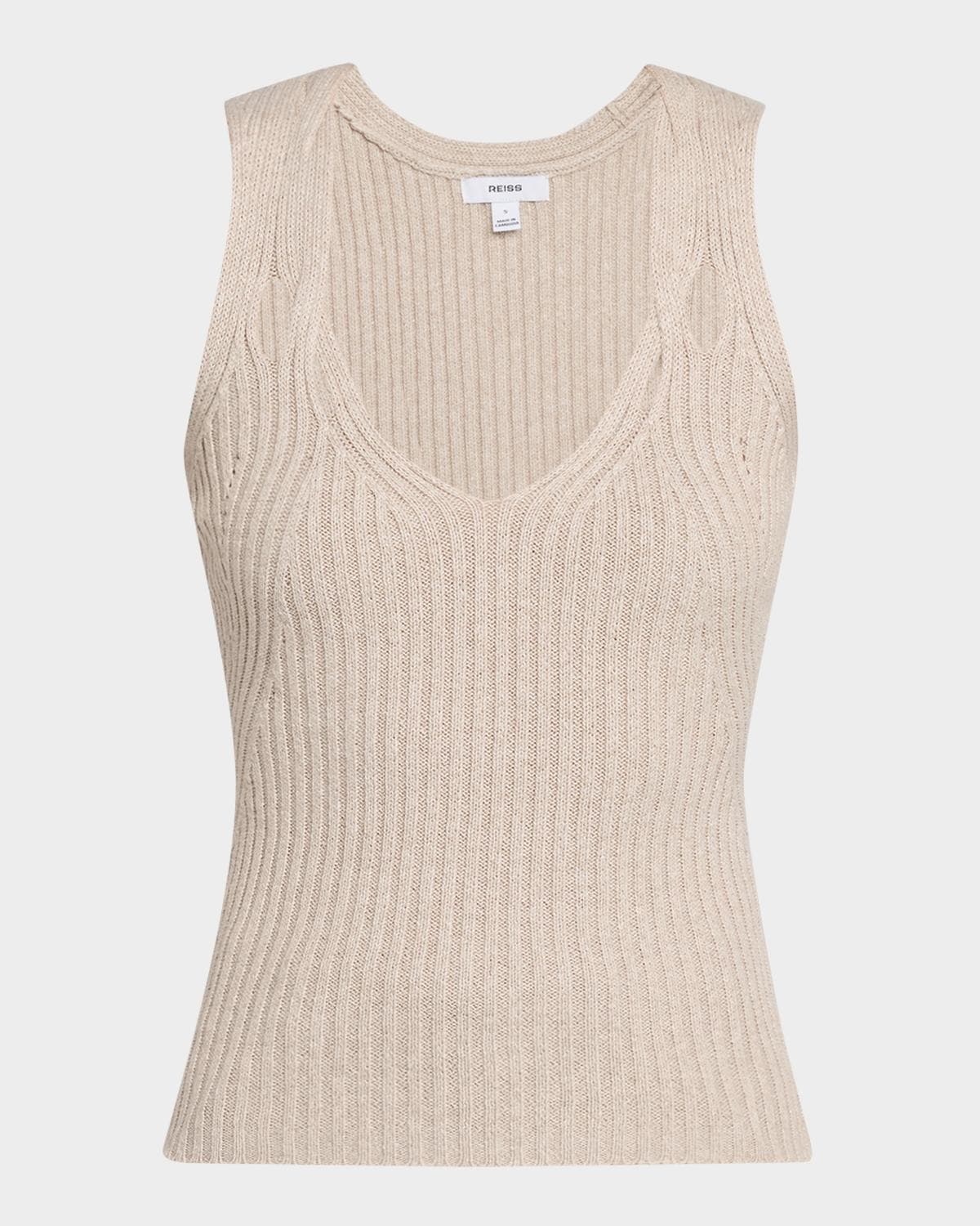 Reiss Alethia Cutout Cotton-Linen Rib Knit Tank Top