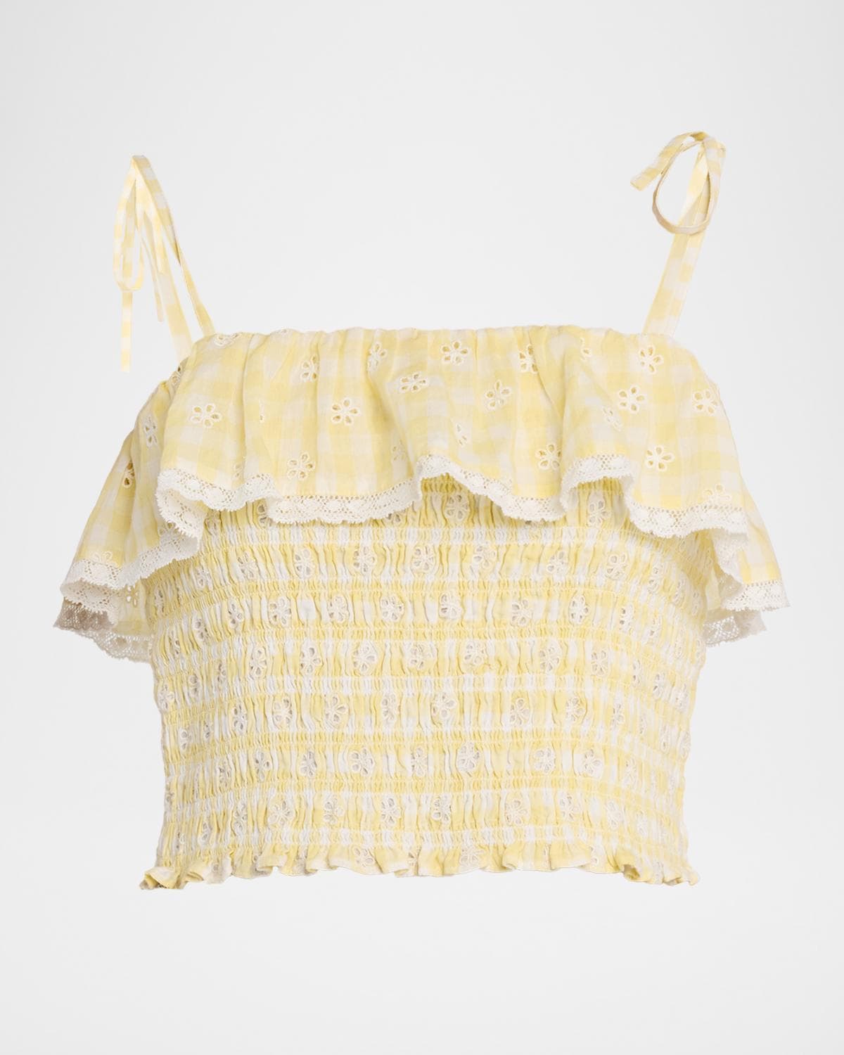 LoveShackFancy Renada Gingham Eyelet Top