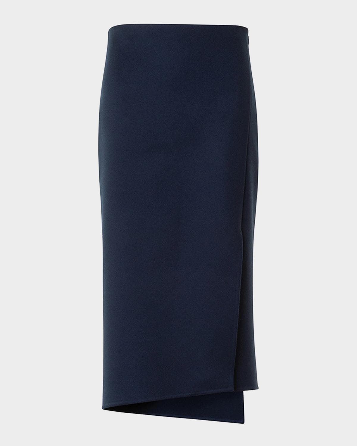 Akris Asymmetric Trapezoid Wool Flannel Double-Face Midi Skirt